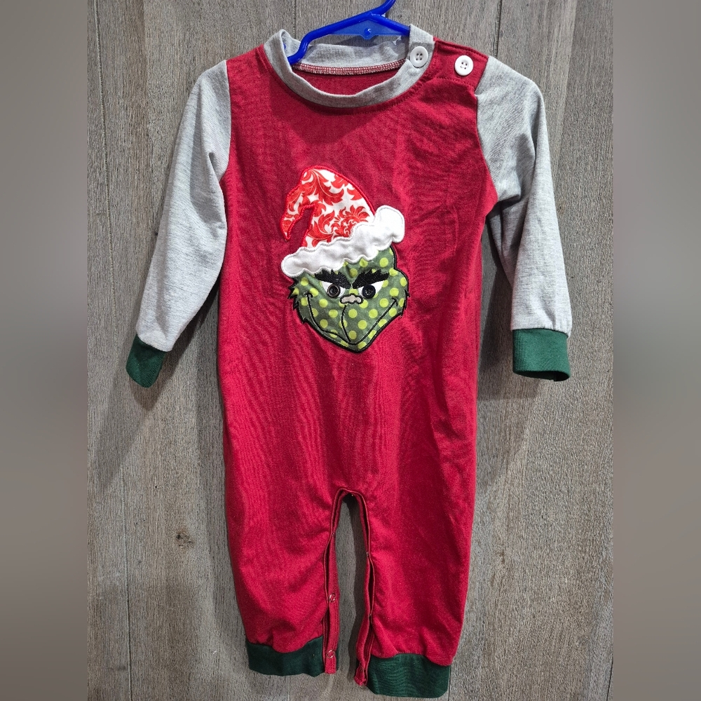 The Grinch Romper Christmas Red Green Gray White (Boys Size 12-18M)